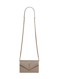 Saint Laurent Women Light Taupe Cassandre Envelope Chain Wallet