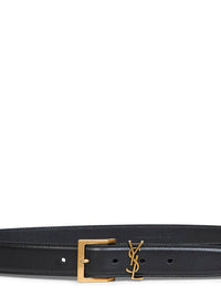Saint Laurent Men Black Smooth Leather Cassandre Vadim Belt