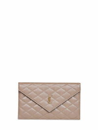 Saint Laurent Women Taupe Beige Paris Clutch In Grain De Poudre Embossed Leather<Br/>