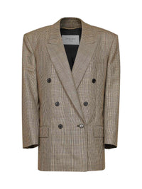 Saint Laurent Women Beige Checked Double-Breasted Blazer