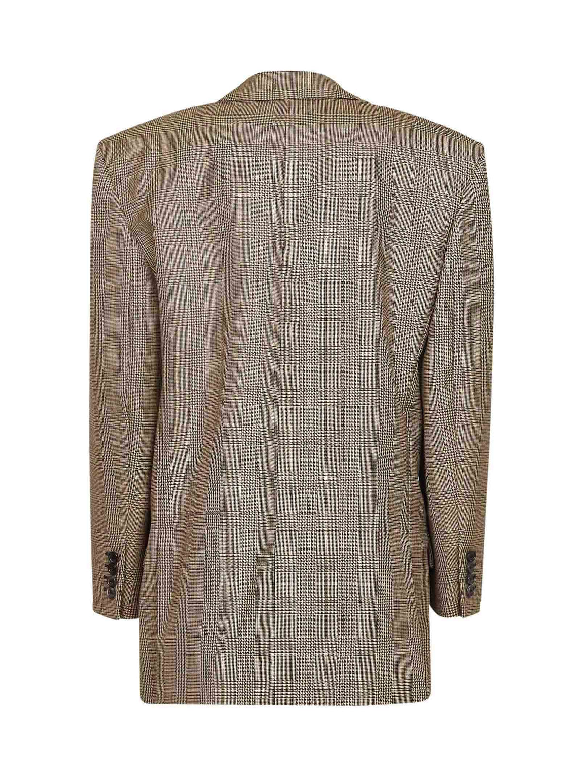 Saint Laurent Women Beige Checked Double-Breasted Blazer