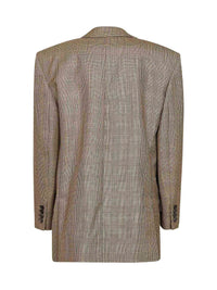 Saint Laurent Women Beige Checked Double-Breasted Blazer