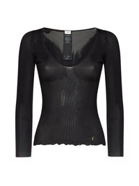 Saint Laurent Women Black Ribbed Silk Knit Cassandre Top