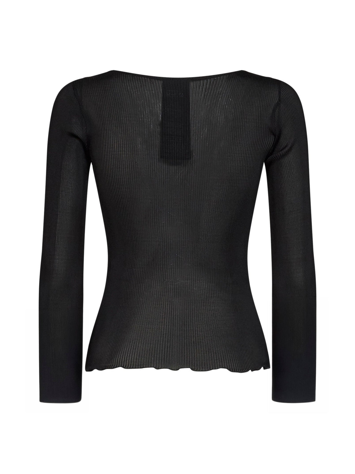 Saint Laurent Women Black Ribbed Silk Knit Cassandre Top