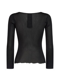 Saint Laurent Women Black Ribbed Silk Knit Cassandre Top