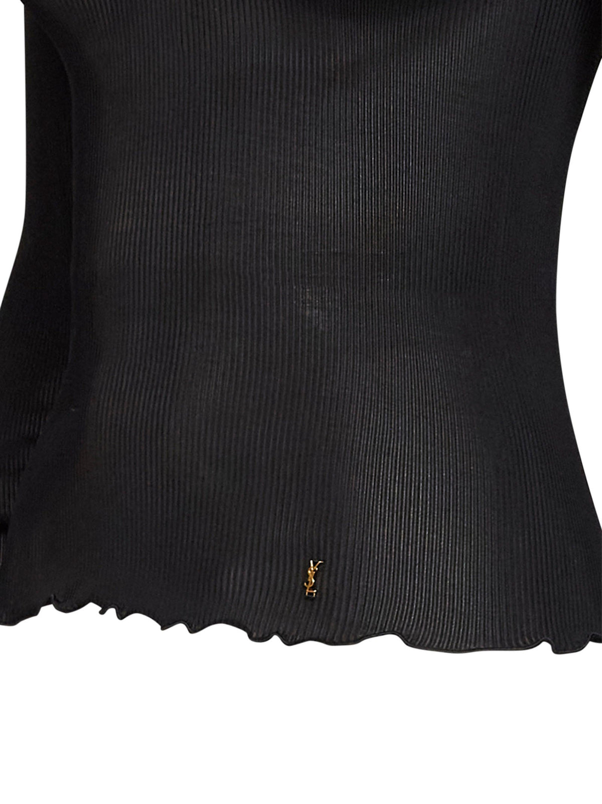 Saint Laurent Women Black Ribbed Silk Knit Cassandre Top