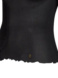 Saint Laurent Women Black Ribbed Silk Knit Cassandre Top