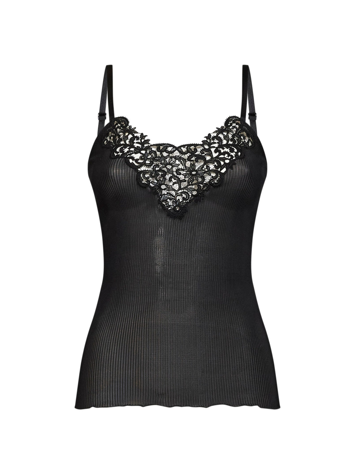 Saint Laurent Women Black Ribbed Silk Knit Guipure Tank Top