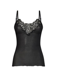 Saint Laurent Women Black Ribbed Silk Knit Guipure Tank Top
