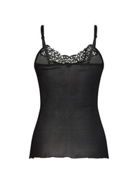 Saint Laurent Women Black Ribbed Silk Knit Guipure Tank Top
