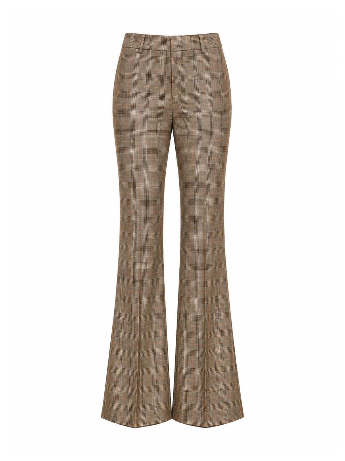 Saint Laurent Women Beige Checked Flared Trousers