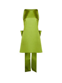 Self Portrait Women Green Satin A-Line Mini Dress With Bow