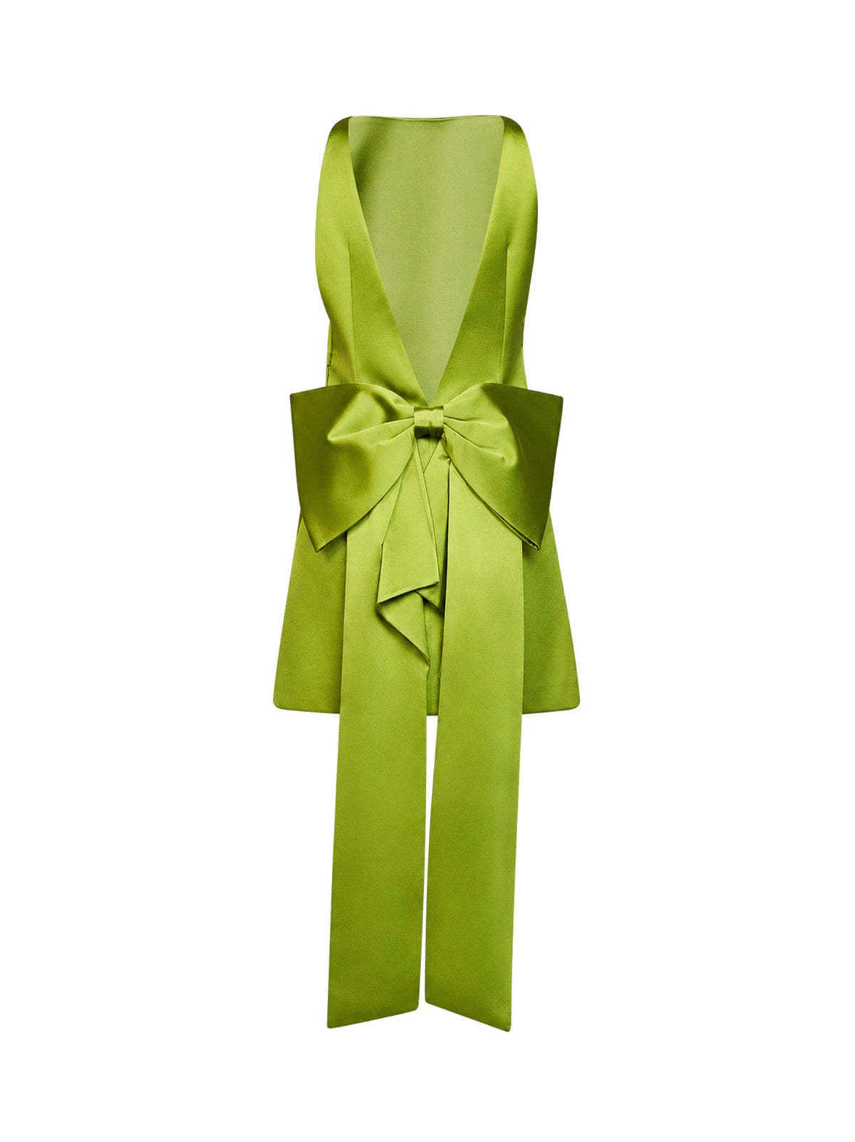 Self Portrait Women Green Satin A-Line Mini Dress With Bow