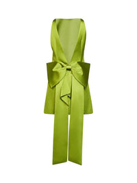 Self Portrait Women Green Satin A-Line Mini Dress With Bow