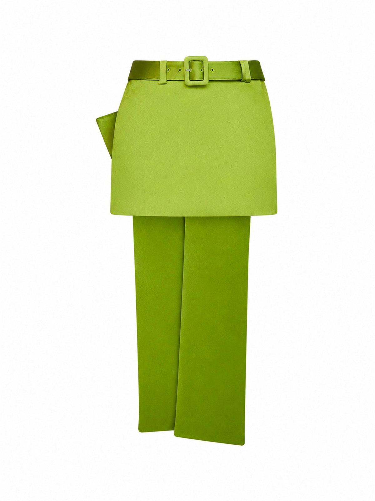 Self Portrait Women Green Satin Belted Mini Skirt With Bow