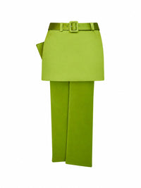 Self Portrait Women Green Satin Belted Mini Skirt With Bow