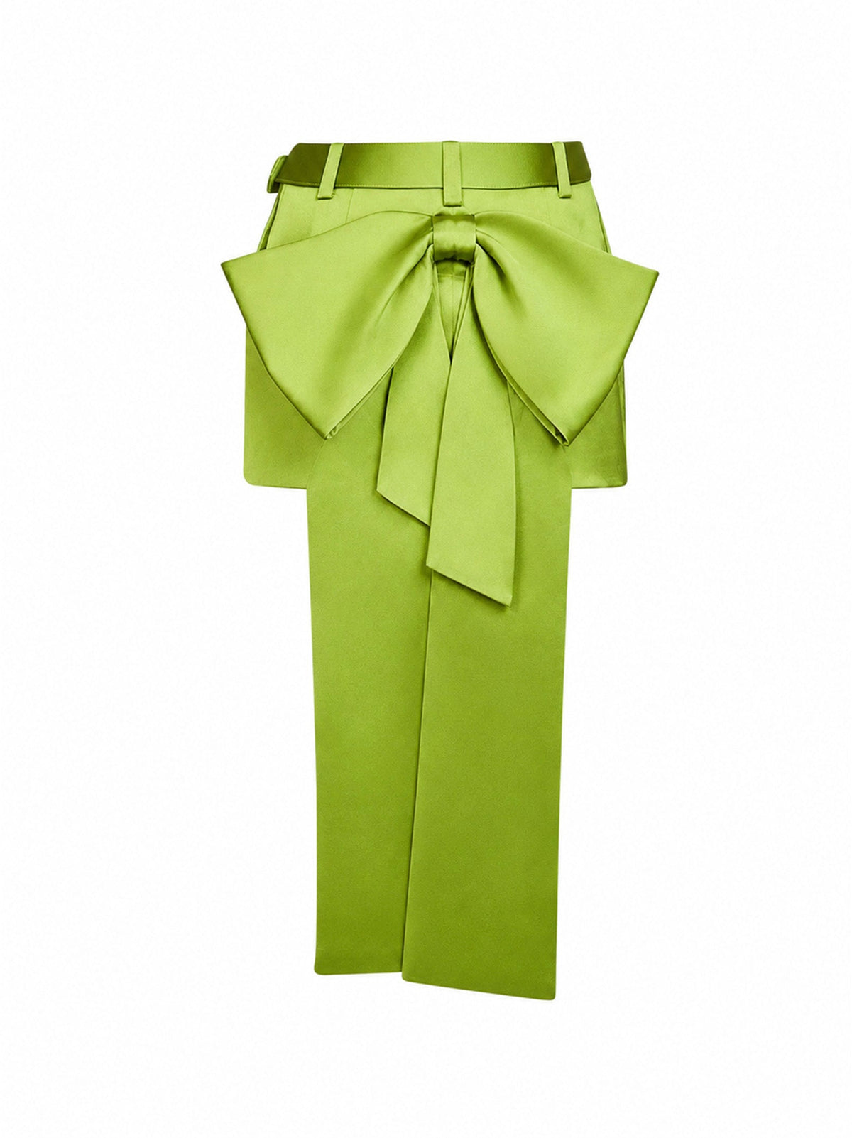 Self Portrait Women Green Satin Belted Mini Skirt With Bow