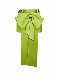 Self Portrait Women Green Satin Belted Mini Skirt With Bow