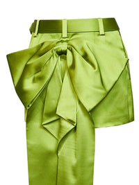 Self Portrait Women Green Satin Belted Mini Skirt With Bow