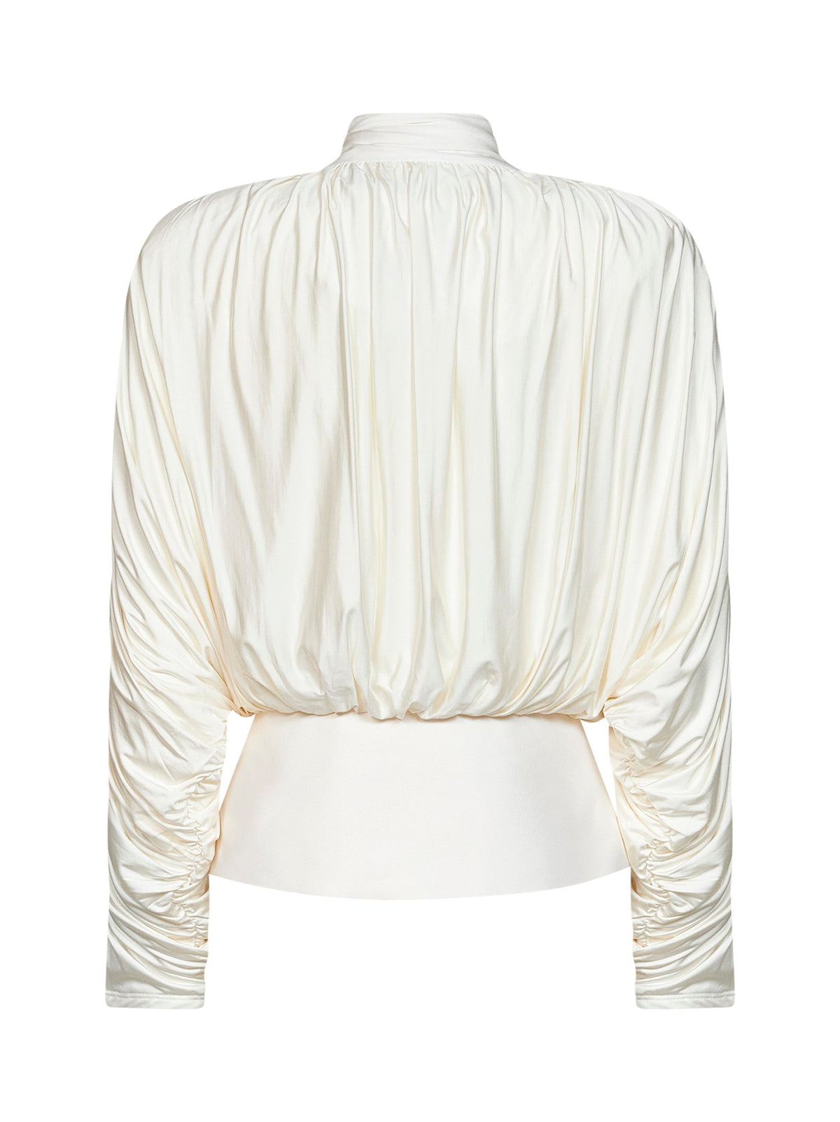 Self Portrait Women Cream Jersey Gathered Tie Neck Top