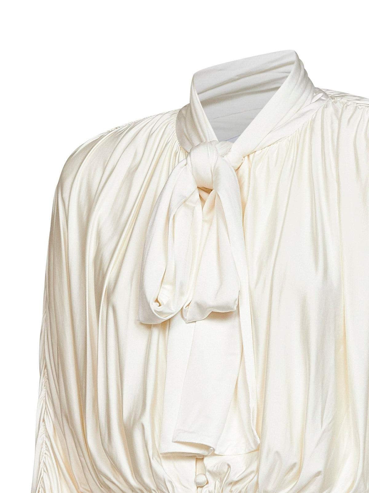 Self Portrait Women Cream Jersey Gathered Tie Neck Top