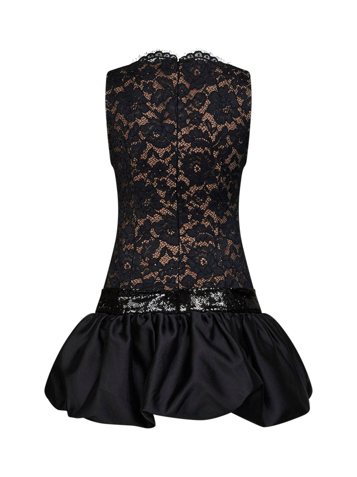 Self Portrait Women Black Lace Mini Dress With Bubble Hem