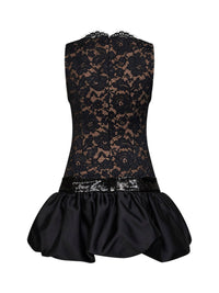 Self Portrait Women Black Lace Mini Dress With Bubble Hem