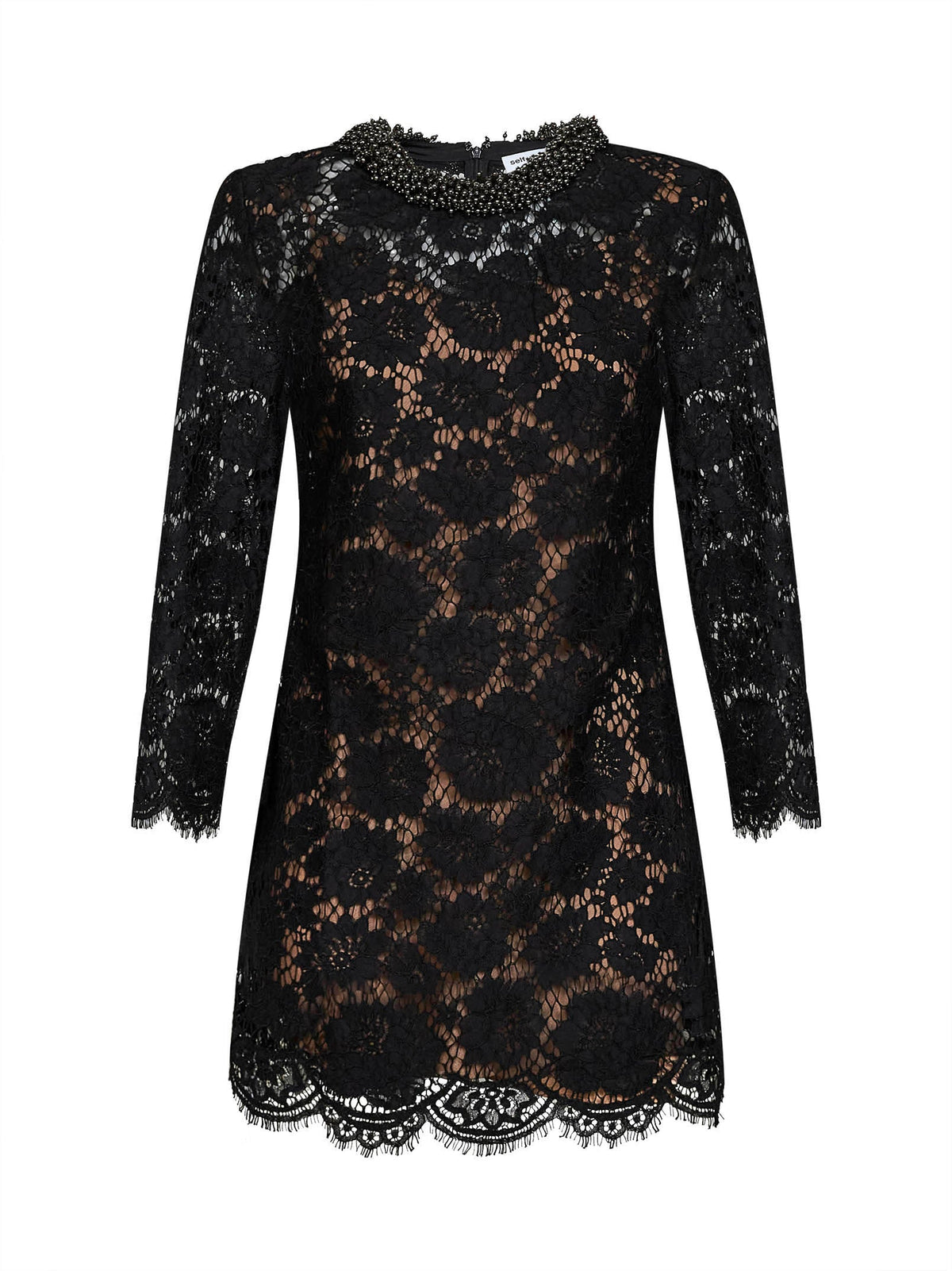 Self Portrait Women Black Lace Long-Sleeved Mini Dress