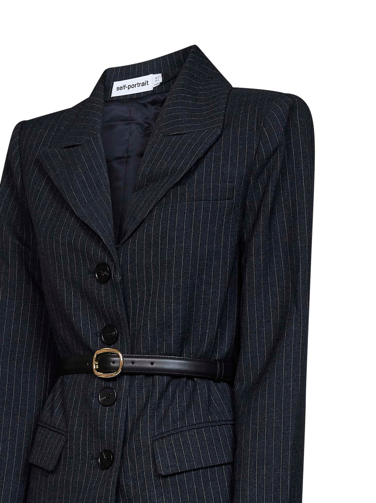 Self Portrait Women Grey Tailored Dress With Pinstriped Blazer And Satin Skirt