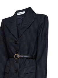 Self Portrait Women Grey Tailored Dress With Pinstriped Blazer And Satin Skirt