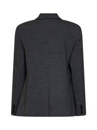 Self Portrait Women Grey Stretch Wool-Blend Double-Breasted Flower Blazer