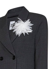 Self Portrait Women Grey Stretch Wool-Blend Double-Breasted Flower Blazer