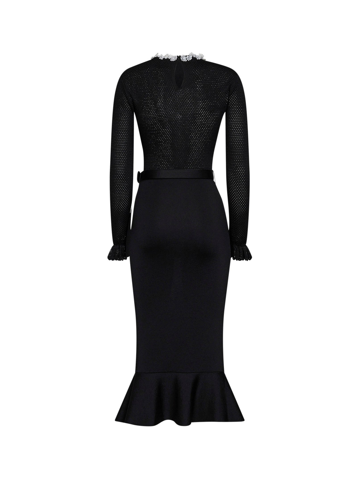 Self Portrait Women Black Knit Midi Dress With Beaded Embroidery
