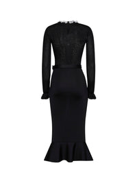 Self Portrait Women Black Knit Midi Dress With Beaded Embroidery
