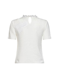 Self Portrait Women Cream Openwork Knit Top With Bead Embroidery