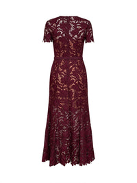 Self Portrait Women Burgundy Macramé Lace Belted Midi Dress