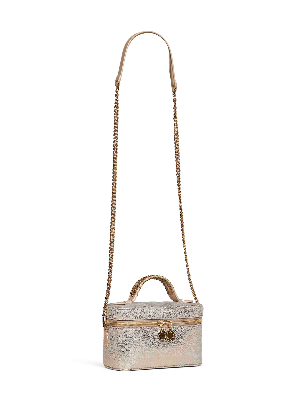 Stella Mccartney Women Gold Metallic-Finish Mini Falabella Vanity Bag<Br/>