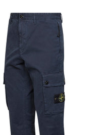 Stone Island Men Blue Organic Stretch Broken Twill Cargo Trousers