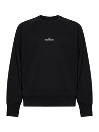 Stone Island Men Black Cotton Crewneck Sweatshirt With Compass Print