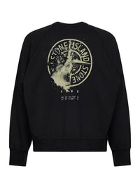 Stone Island Men Black Cotton Crewneck Sweatshirt With Compass Print