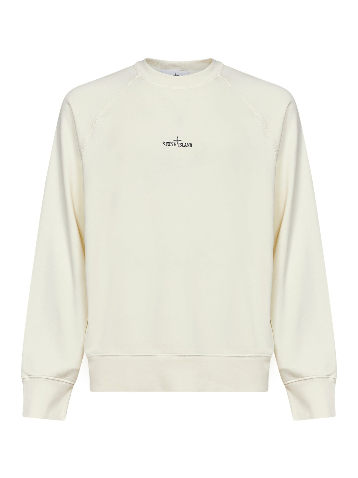 Stone Island Men Ivory Cotton Crewneck Sweatshirt With Compass Print