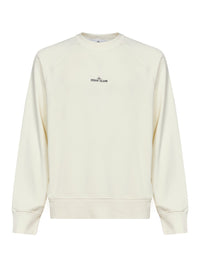 Stone Island Men Ivory Cotton Crewneck Sweatshirt With Compass Print