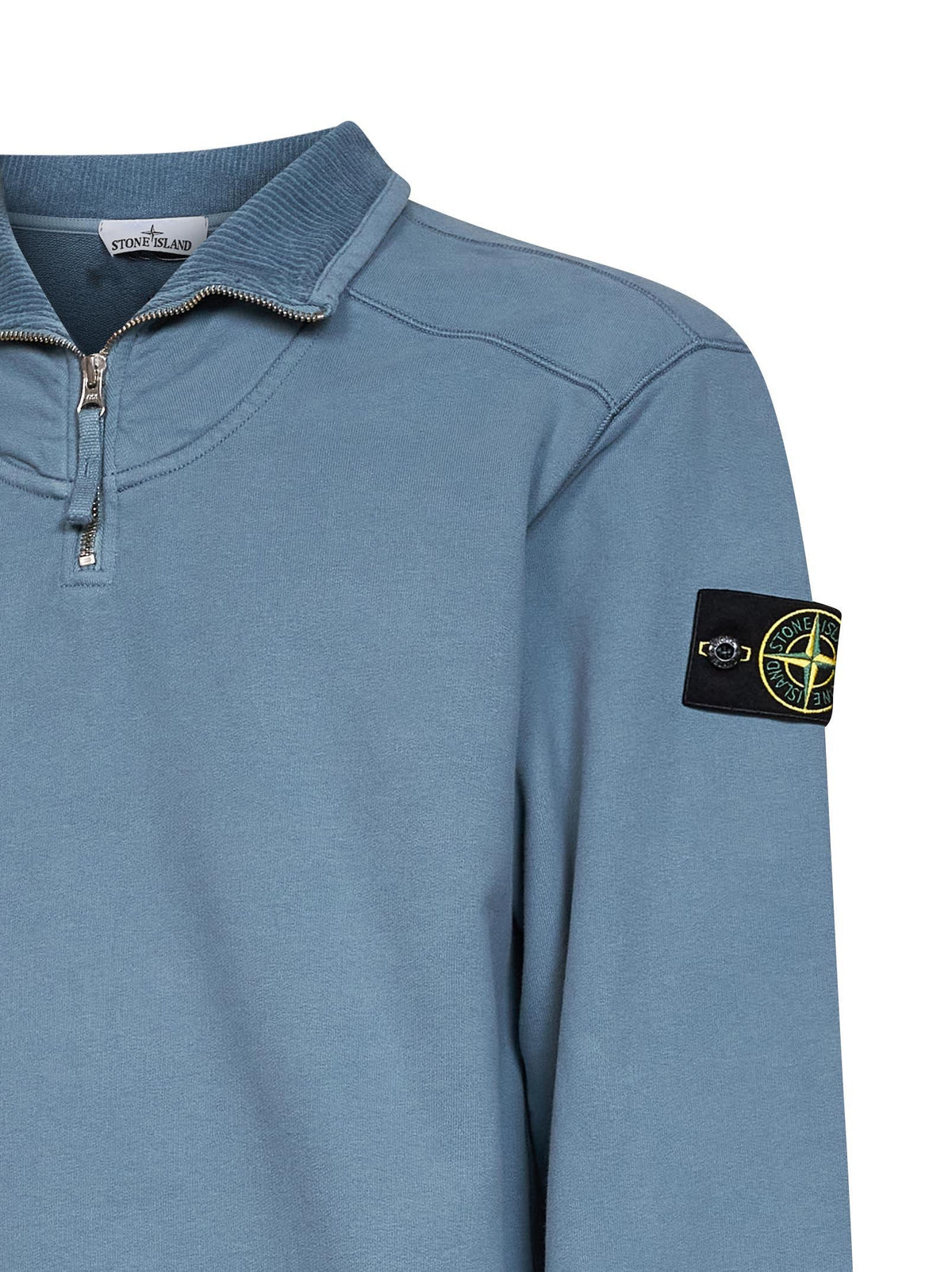 Stone Island Men Steel Blue Brushed Organic Cotton Half-Zip Sweatshirt