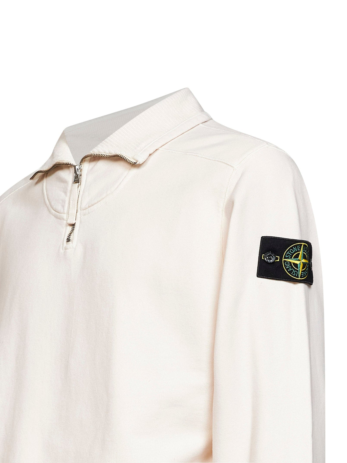 Stone Island Men Ivory Brushed Organic Cotton Half-Zip Sweatshirt