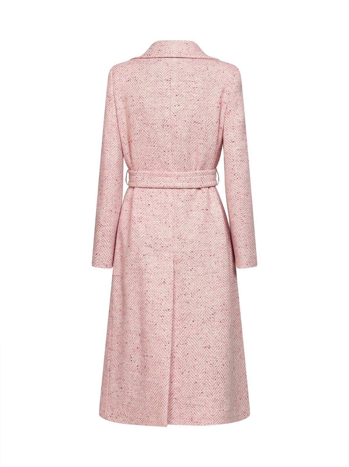 Tagliatore Women Pink Speckled Herringbone Wool Molly Long Belted Coat
