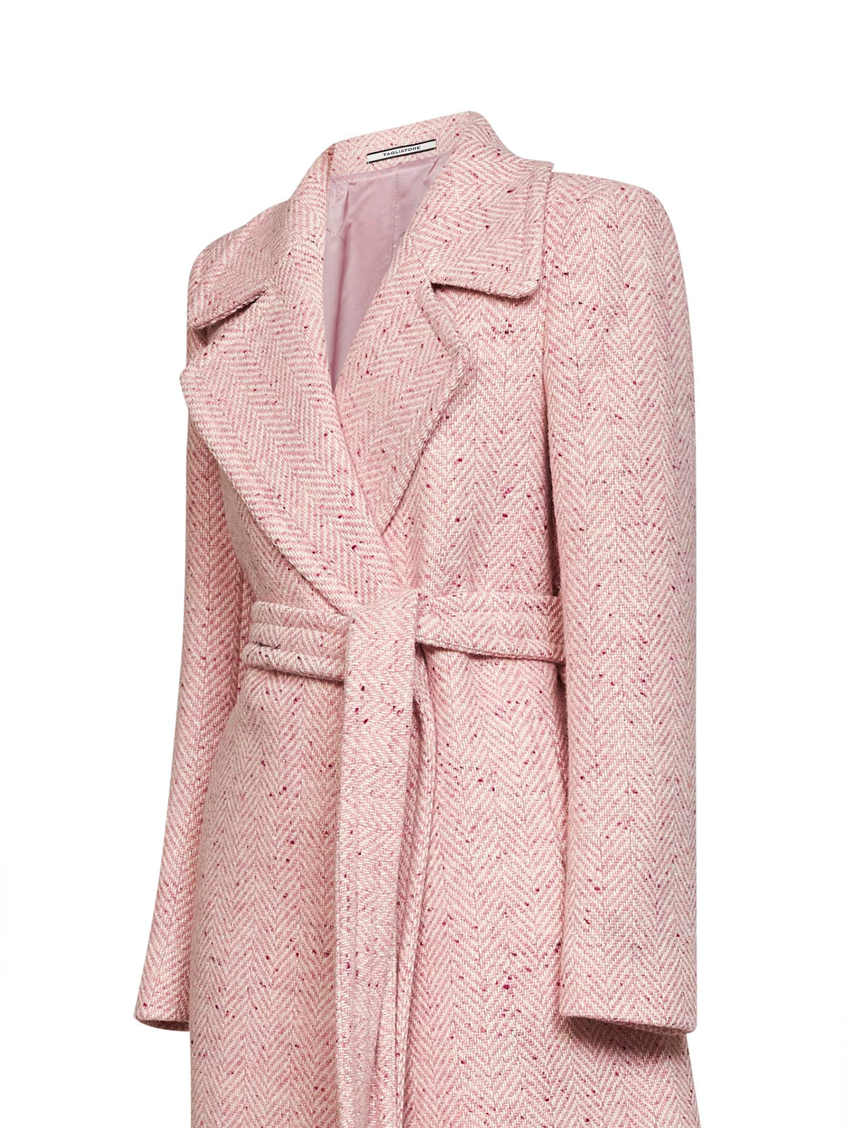 Tagliatore Women Pink Speckled Herringbone Wool Molly Long Belted Coat