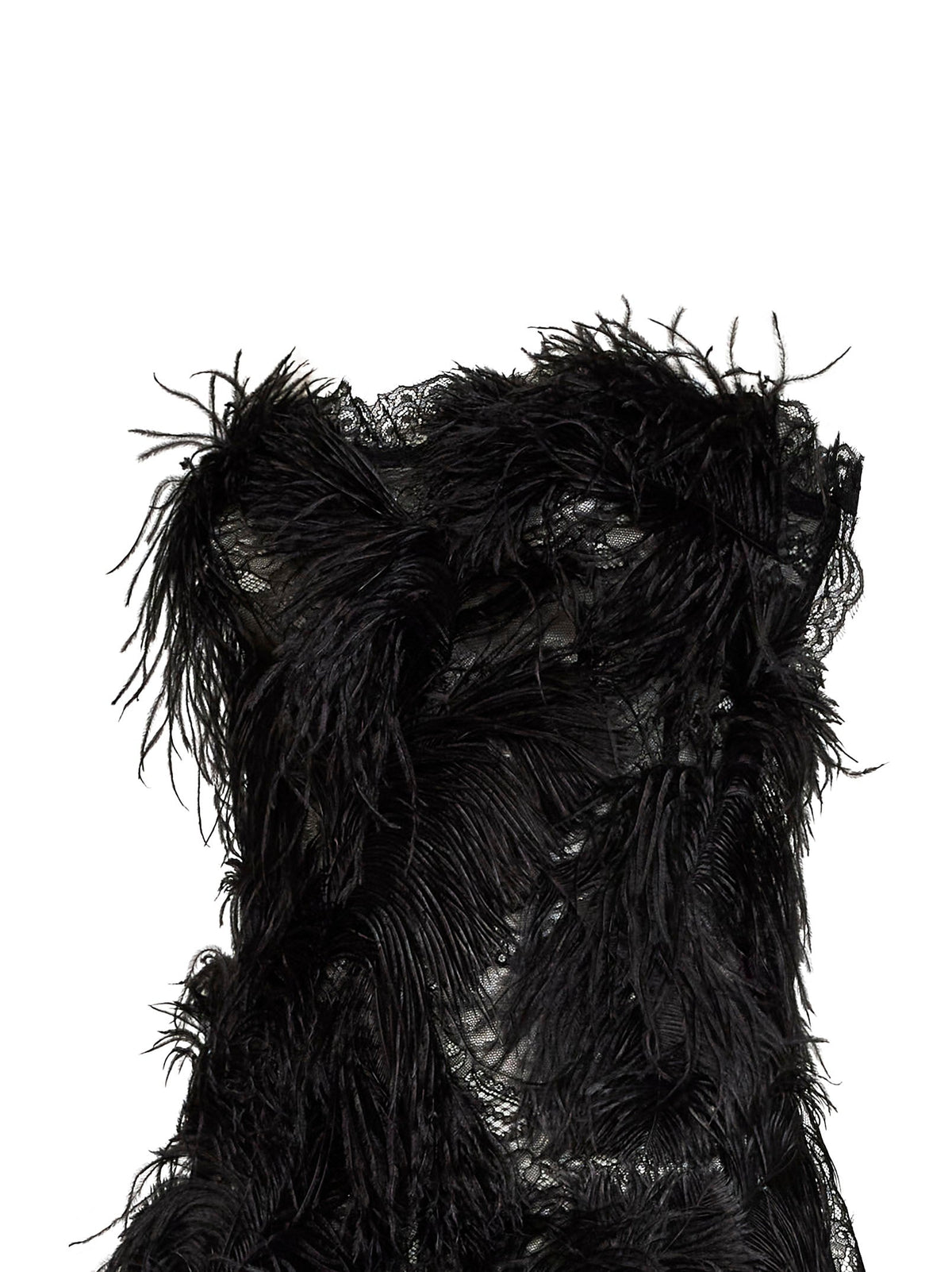 The Attico Women Black Lace And Feather Strapless Mini Dress