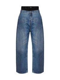 The Attico Women Blue Cotton Denim Double Waistband Jeans