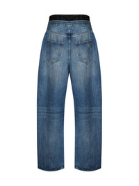 The Attico Women Blue Cotton Denim Double Waistband Jeans