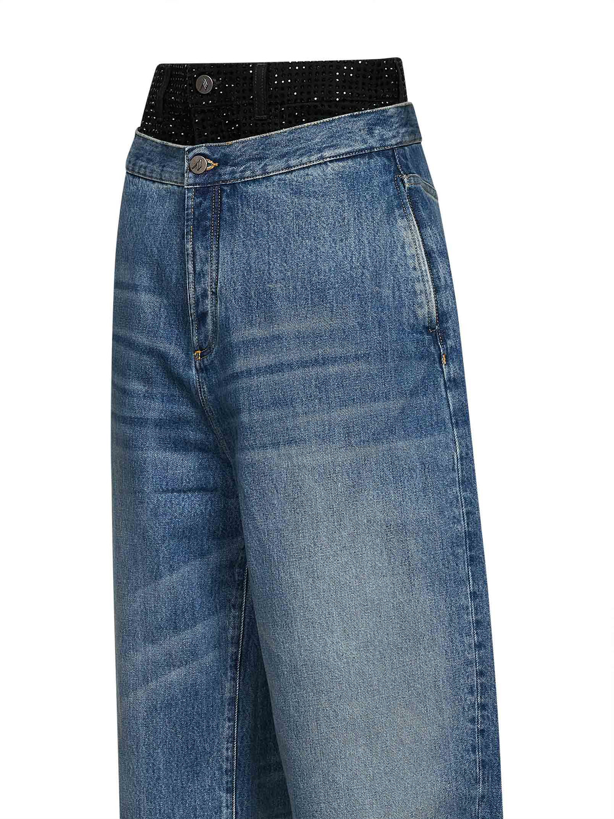 The Attico Women Blue Cotton Denim Double Waistband Jeans